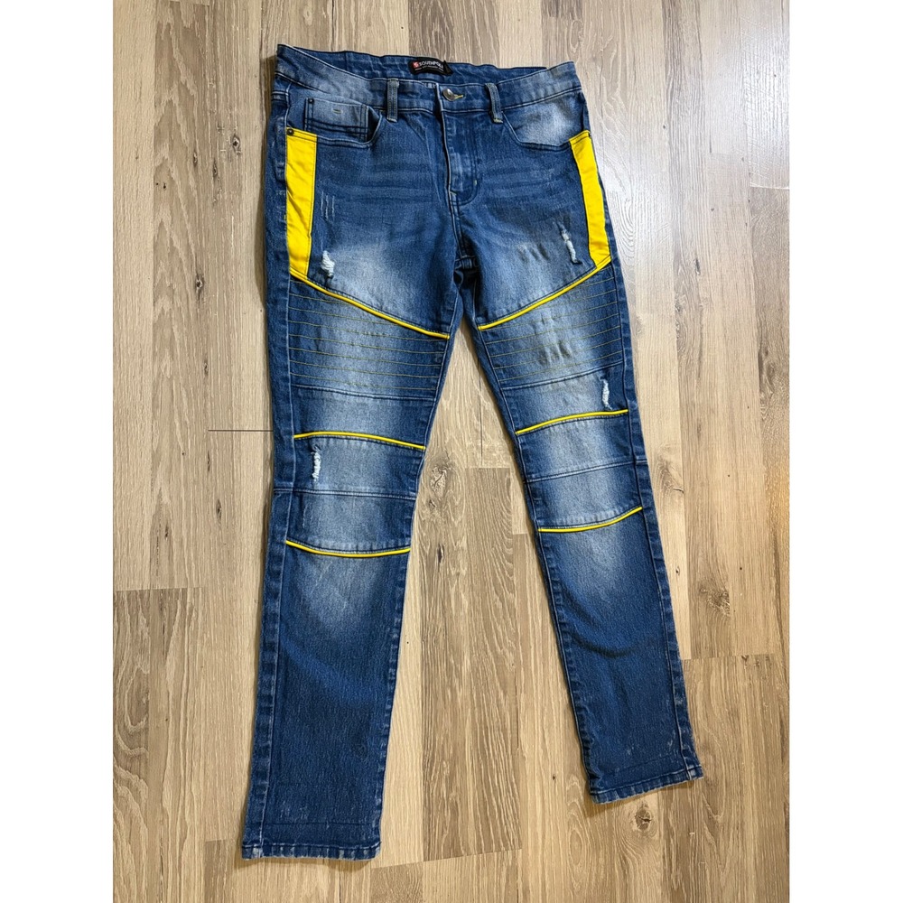 Southpole Moto Skinny Jeans 32x32 (32x29) Yellow Racing Biker Grunge Y2K‎ Rare